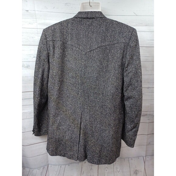 Circle Dallas Mens Blazer Jacket Black Gray 44R 100% Silk Tweed Chevron - Picture 5 of 14
